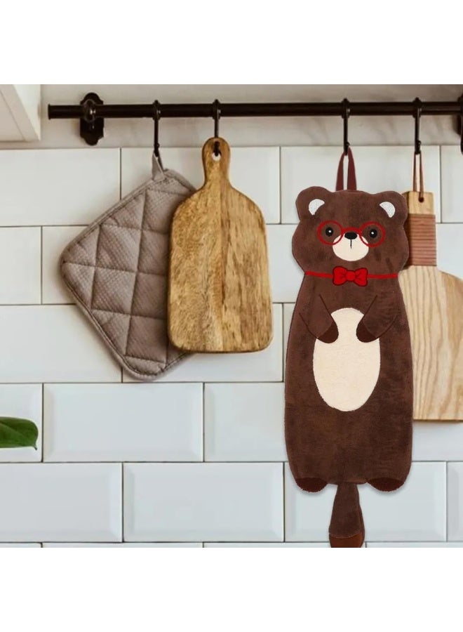 منشفة يد معلقة أنيقة ولطيفة بتصميم حيوانات كرتونية، مصنوعة من قماش ناعم ماص، منشفة تجفيف مزخرفة للمطبخ والحمام، مزودة بحلقة للاستخدام المنزلي، طولها 80 سم (دب). - Image 4