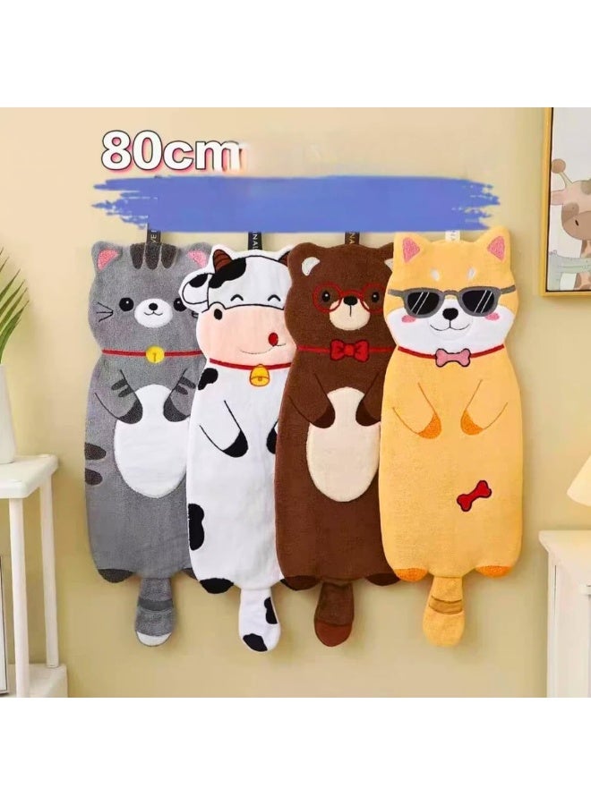 منشفة يد معلقة أنيقة ولطيفة بتصميم حيوانات كرتونية، مصنوعة من قماش ناعم ماص، منشفة تجفيف مزخرفة للمطبخ والحمام، مزودة بحلقة للاستخدام المنزلي، طولها 80 سم (دب). - Image 2