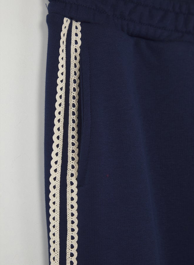 trendyol Navy Blue Wide Leg/Wide Leg Brode Stripe Detail Thick Knitted Sweatpants - Image 5