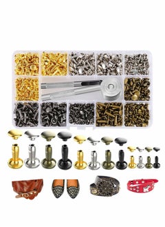 240 Sets Leather Rivets, Double Cap Rivet Tubular - 4 Colors 3 Size Metal Studs Brass Rivets with Setting Tool Kit for Leather Craft/Shoes/Bags/Clothes/Belts Repair Decoration