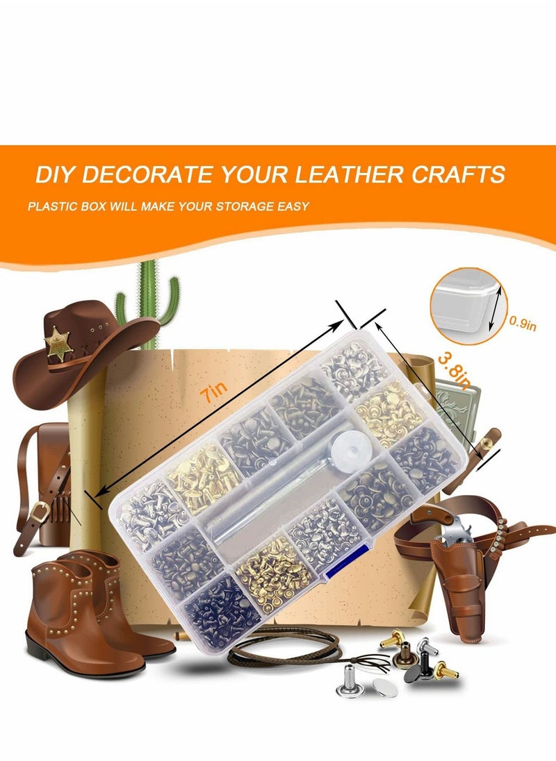 SYOSI - 240 Sets Leather Rivets, Double Cap Rivet Tubular - 4 Colors 3 Size Metal Studs Brass Rivets with Setting Tool Kit for Leather Craft/Shoes/Bags/Clothes/Belts Repair Decoration - Image 1