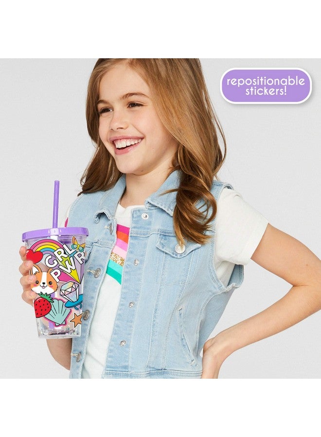 جاست ماي ستايل كوب ملصقات DIY من Just My Style، صممي وزيني كوب الماء اللامع VSCO الخالي من مادة BPA، مع ملصقات قابلة لإعادة الاستخدام، هدية رائعة للعودة إلى المدرسة، هدية عيد ميلاد للفتيات من سن 6 و7 و8 و9 و10 سنوات - Image 3