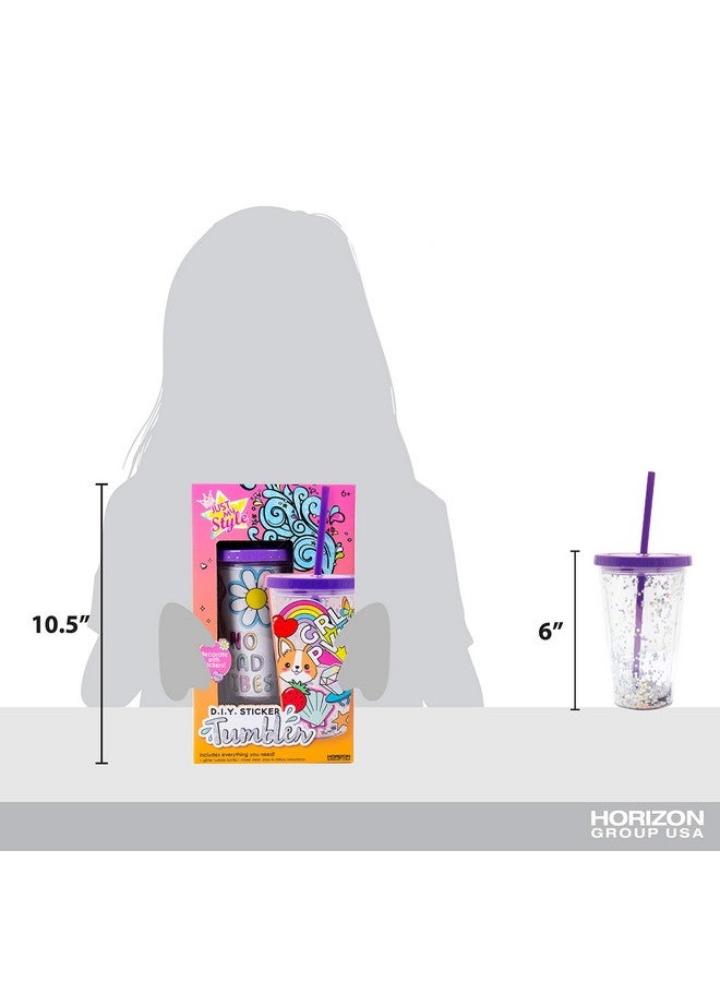 جاست ماي ستايل كوب ملصقات DIY من Just My Style، صممي وزيني كوب الماء اللامع VSCO الخالي من مادة BPA، مع ملصقات قابلة لإعادة الاستخدام، هدية رائعة للعودة إلى المدرسة، هدية عيد ميلاد للفتيات من سن 6 و7 و8 و9 و10 سنوات - Image 4