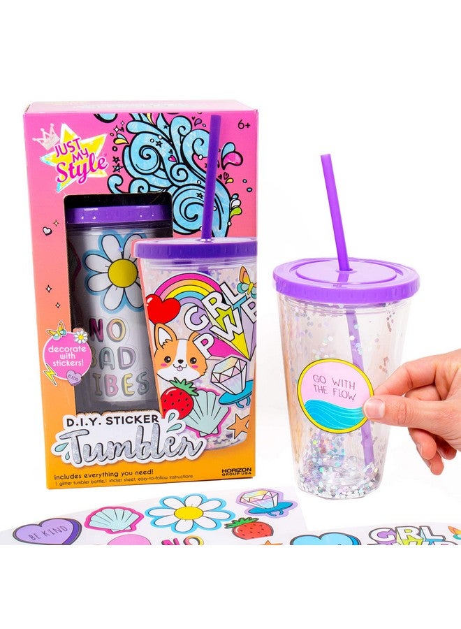 جاست ماي ستايل كوب ملصقات DIY من Just My Style، صممي وزيني كوب الماء اللامع VSCO الخالي من مادة BPA، مع ملصقات قابلة لإعادة الاستخدام، هدية رائعة للعودة إلى المدرسة، هدية عيد ميلاد للفتيات من سن 6 و7 و8 و9 و10 سنوات - Image 1
