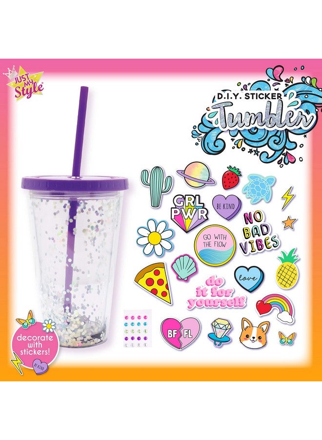 جاست ماي ستايل كوب ملصقات DIY من Just My Style، صممي وزيني كوب الماء اللامع VSCO الخالي من مادة BPA، مع ملصقات قابلة لإعادة الاستخدام، هدية رائعة للعودة إلى المدرسة، هدية عيد ميلاد للفتيات من سن 6 و7 و8 و9 و10 سنوات - Image 2
