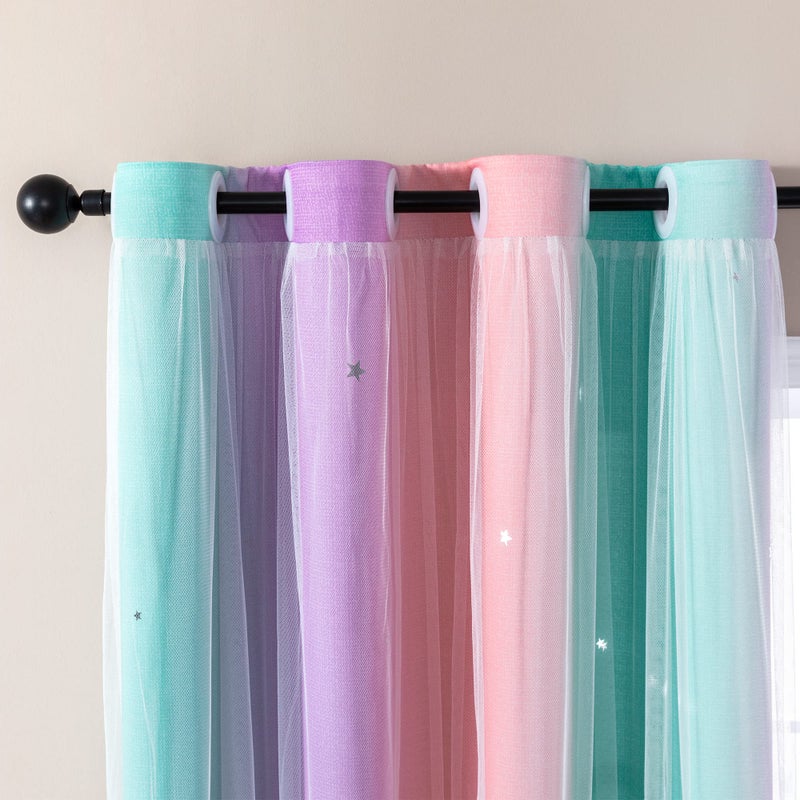 Xidi Curtains For Bedroom Decor  Rainbowpink Purple Green 42/84/1 - Image 1