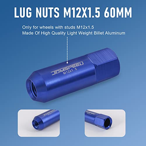 JDMSPEED Blue 60MM Aluminum Extended Tuner Lug Nuts Replacement for Wheel Rims M12X1.5 20PCS - Image 5
