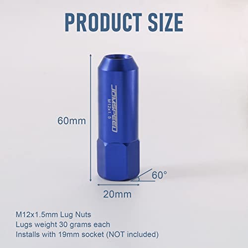 JDMSPEED Blue 60MM Aluminum Extended Tuner Lug Nuts Replacement for Wheel Rims M12X1.5 20PCS - Image 4