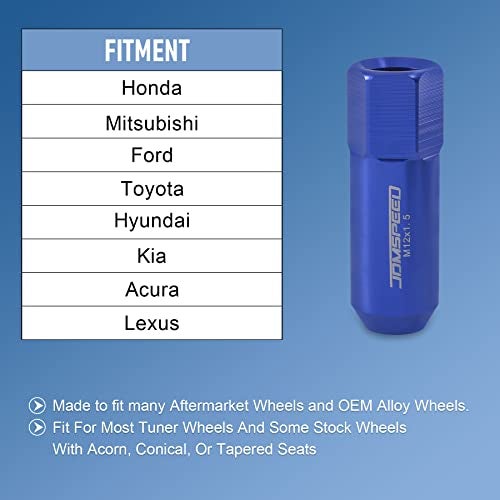 JDMSPEED Blue 60MM Aluminum Extended Tuner Lug Nuts Replacement for Wheel Rims M12X1.5 20PCS - Image 2