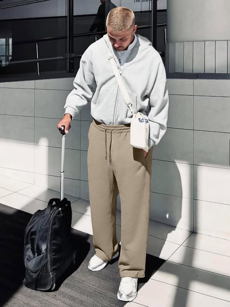 JMIERR Mens Wide Leg Sweatpants Baggy Lounge Travel Pants Fall Fashion Outfits 2026 Winter Clothes Joggers, XL, Simply Taupe - Image 5