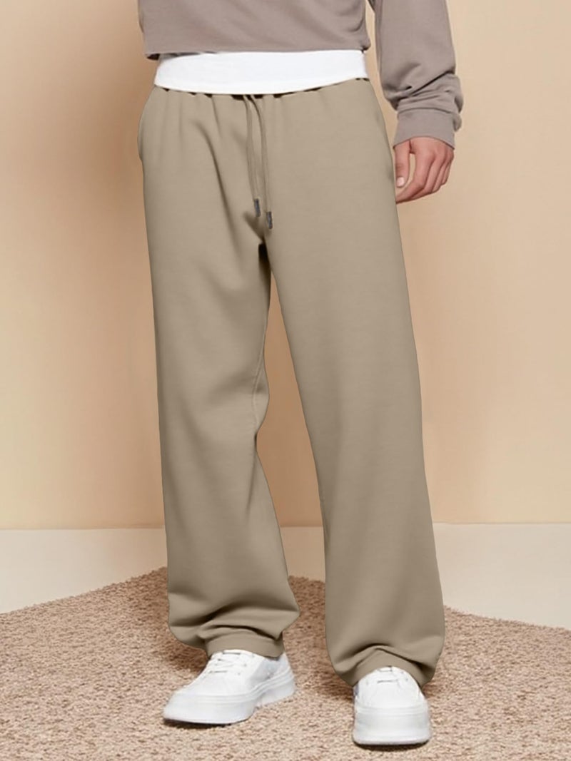 JMIERR Mens Wide Leg Sweatpants Baggy Lounge Travel Pants Fall Fashion Outfits 2026 Winter Clothes Joggers, XL, Simply Taupe - Image 3