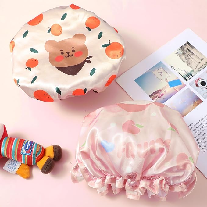 Prasacco 2 Pack Kids Shower Caps Waterproof Toddler Shower Cap Double Layer Bonnets Cute Shower Hat Soft Kids Sleeping Cap Elastic Band Bonnet Reusable Shower Cap for Toddler Boy Girl Pink
