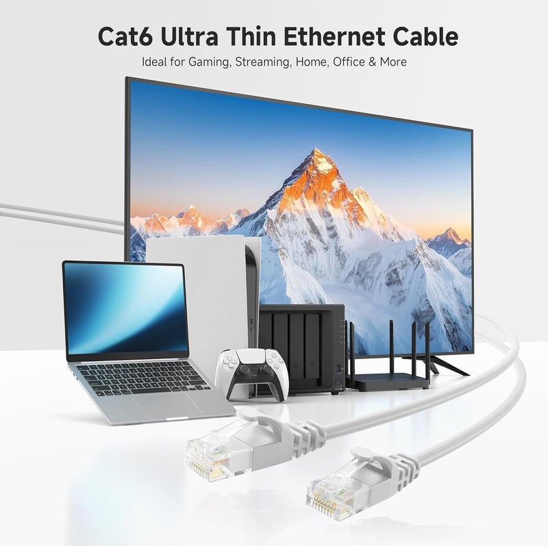 Cable Matters 10Gbps Snagless Short Cat 6 Ethernet Cable - 1ft, Slim Profile Cat 6 Cable, Cat6 Cord, Thin Ethernet Cord, White - Image 2