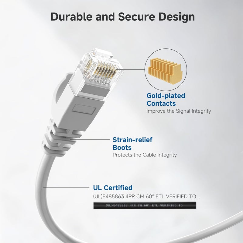 Cable Matters 10Gbps Snagless Short Cat 6 Ethernet Cable - 1ft, Slim Profile Cat 6 Cable, Cat6 Cord, Thin Ethernet Cord, White - Image 5