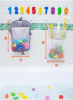 Comfylife Baby Bath Toy Organizer - Shark +36 Bath Letters & Numbers +Extra  Bath Toy Storage Net & 10 Strong Hooks, Great Bath Net for Kids, Cute