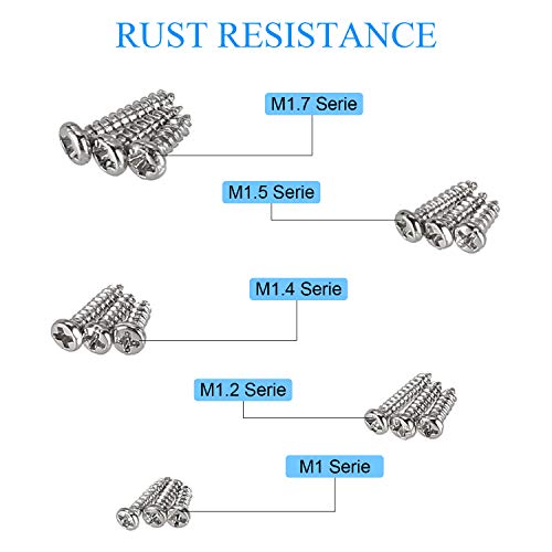 HanTof 750pcs Silver Tiny Screws for Electronics, M1, M1.2, M1.4, M1.5, M1.7 Very Small Phillips Pan Head Self Tapping Screws, Micro Wood Screws, Mini Electronic Screws Assortment Kit-Carbon Steel - Image 3