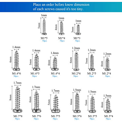 HanTof 750pcs Silver Tiny Screws for Electronics, M1, M1.2, M1.4, M1.5, M1.7 Very Small Phillips Pan Head Self Tapping Screws, Micro Wood Screws, Mini Electronic Screws Assortment Kit-Carbon Steel - Image 4