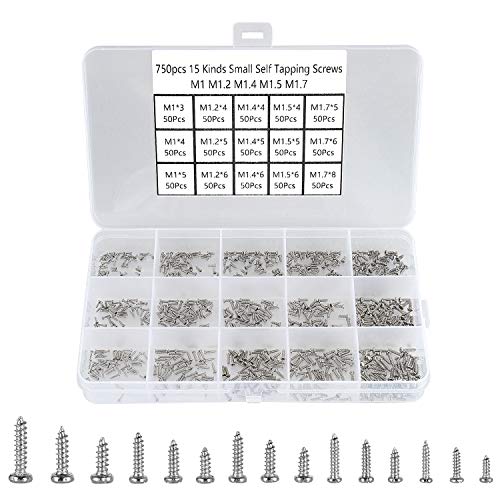 HanTof 750pcs Silver Tiny Screws for Electronics, M1, M1.2, M1.4, M1.5, M1.7 Very Small Phillips Pan Head Self Tapping Screws, Micro Wood Screws, Mini Electronic Screws Assortment Kit-Carbon Steel - Image 1