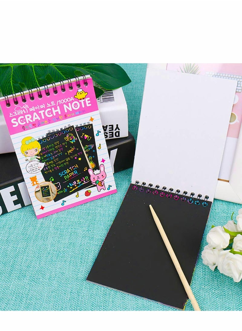 Generic - 8 Pack Scratch Notebooks, Rainbow Scratch Note Combo Art Set, Magic Scratch Painting & Sketch Art Notes Drawing Notepads for Kids - Includes Drawing Stencil and Wooden Stylu with Each Note - Image 1