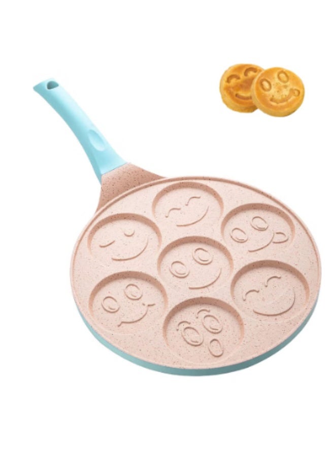 وعاء الفطائر غير اللاصق ، 7 Smiley Face Pancake Griddle ، ناعم لمس مقبض فطور ممتع للأطفال ، 10.2 في وعاء الكريب لمواقد الغاز (اللون الأزرق) - Image 1