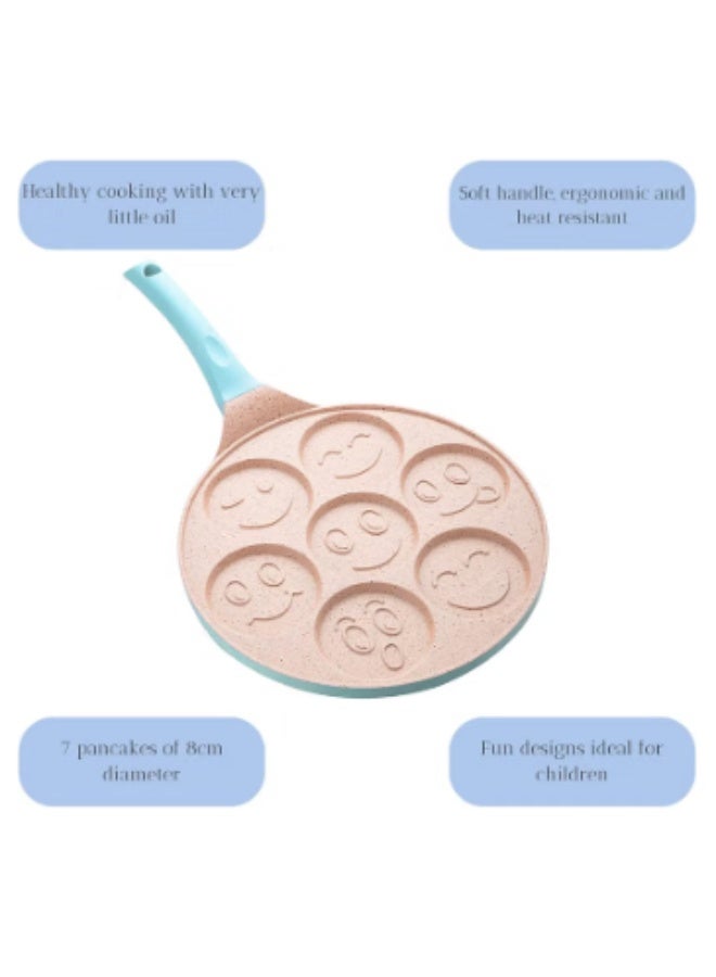 وعاء الفطائر غير اللاصق ، 7 Smiley Face Pancake Griddle ، ناعم لمس مقبض فطور ممتع للأطفال ، 10.2 في وعاء الكريب لمواقد الغاز (اللون الأزرق) - Image 3