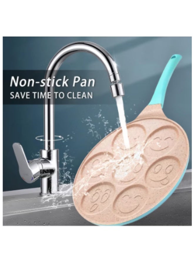 وعاء الفطائر غير اللاصق ، 7 Smiley Face Pancake Griddle ، ناعم لمس مقبض فطور ممتع للأطفال ، 10.2 في وعاء الكريب لمواقد الغاز (اللون الأزرق) - Image 4