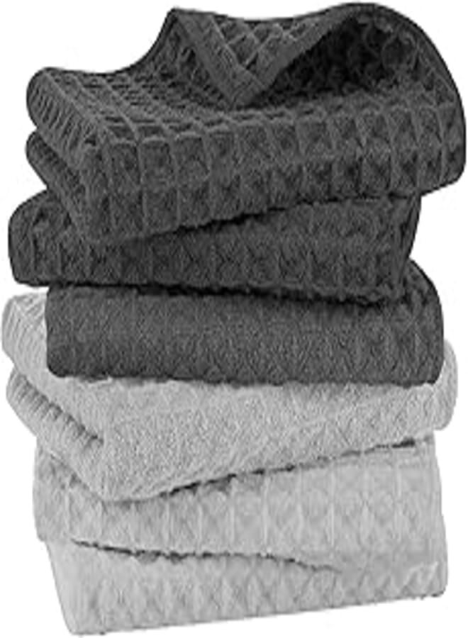 YumLock 6 Pack Cotton Waffle Weave Kitchen Dish Towels - Super Soft & Absorbent,Quick Drying - Perfect for Cleaning, and Washing Dishes -Restaurant, Barista Cloth Set, 30 x 30 cm (Mixed Color)
