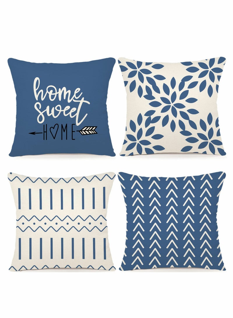 Set of 4 Light Blue 18x18 Decorative Pillow Covers - Modern Linen Sofa & Outdoor Throw Cases for Couch, Bed, and Car  - Image 1