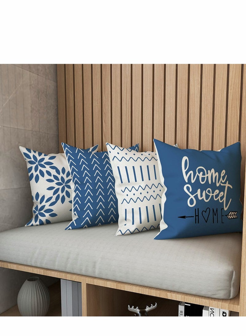 Set of 4 Light Blue 18x18 Decorative Pillow Covers - Modern Linen Sofa & Outdoor Throw Cases for Couch, Bed, and Car  - Image 2