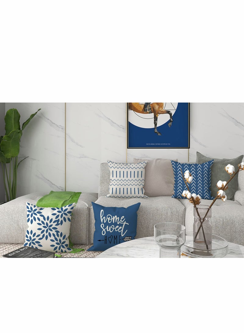 Set of 4 Light Blue 18x18 Decorative Pillow Covers - Modern Linen Sofa & Outdoor Throw Cases for Couch, Bed, and Car  - Image 3