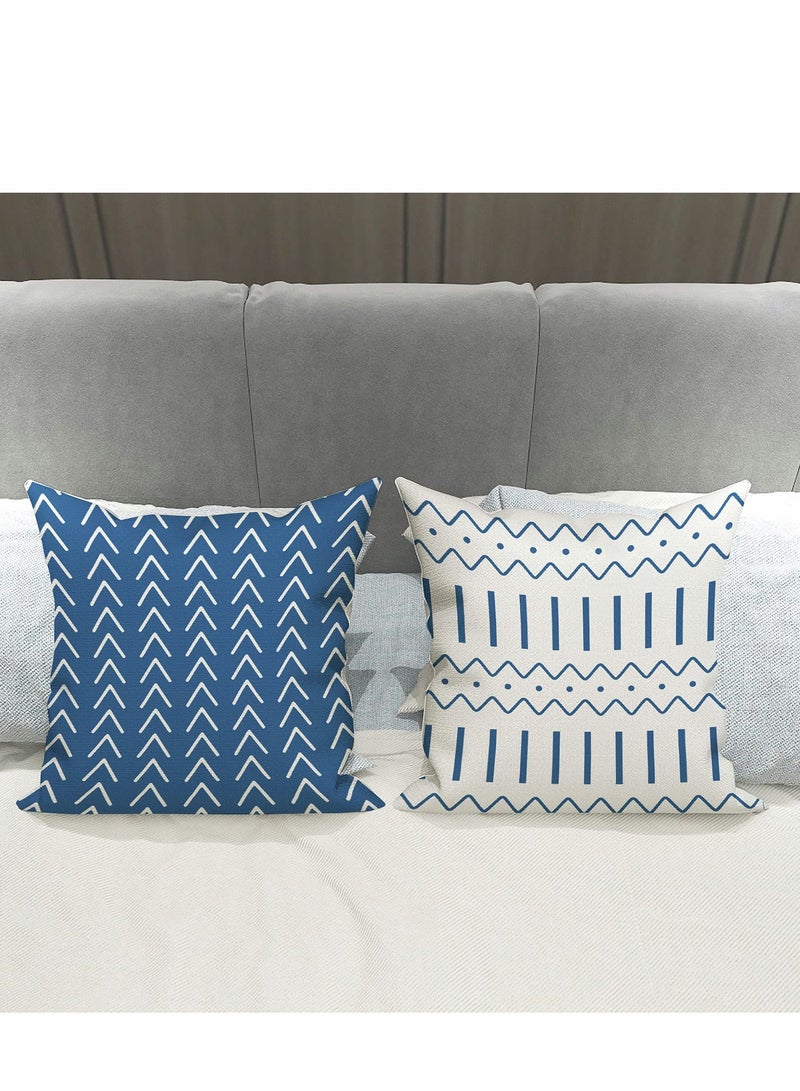 Set of 4 Light Blue 18x18 Decorative Pillow Covers - Modern Linen Sofa & Outdoor Throw Cases for Couch, Bed, and Car  - Image 4