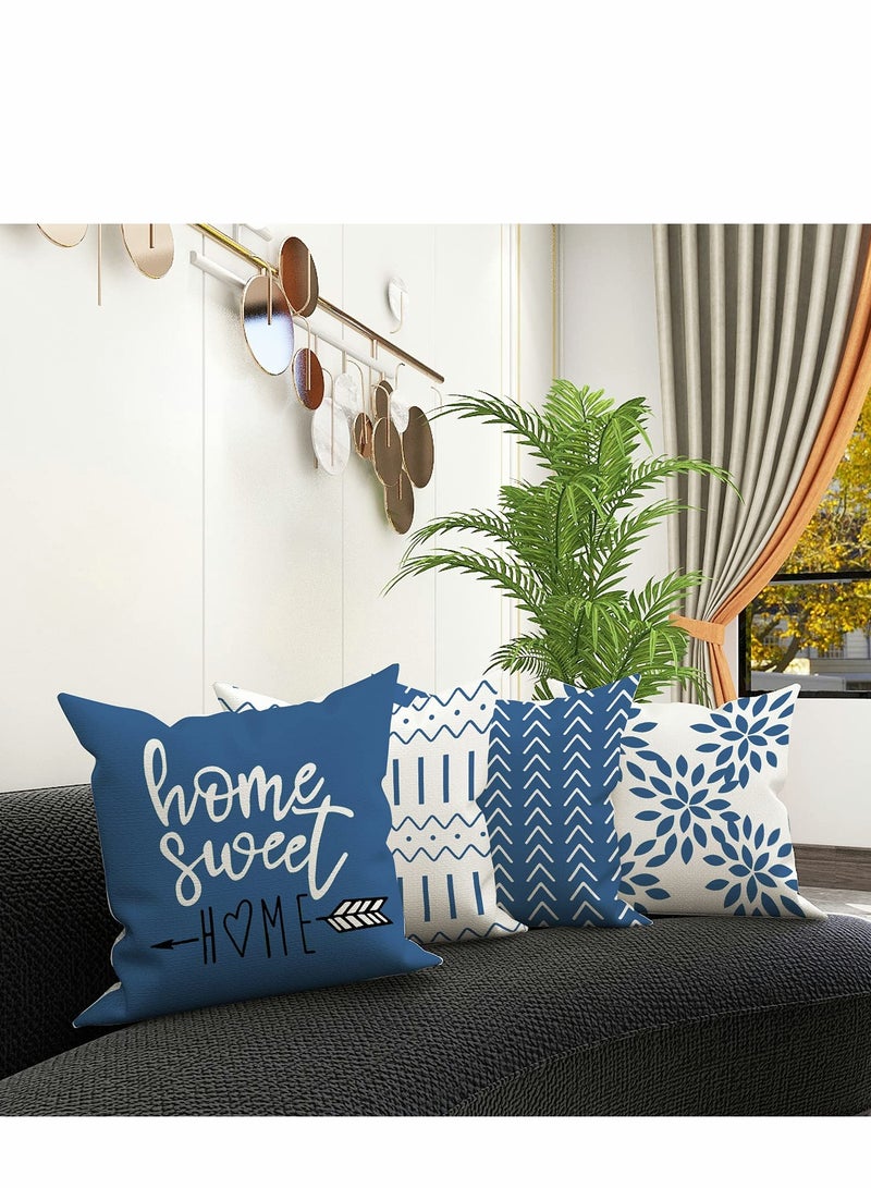 Set of 4 Light Blue 18x18 Decorative Pillow Covers - Modern Linen Sofa & Outdoor Throw Cases for Couch, Bed, and Car  - Image 5