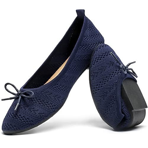 HEAWISH Women’s Flats Shoes Comfortable Navy Flats Crochet Lace Mesh Round Toe Slip On Casual Ballet Flats Dress Shoes(Navy, US5) - Image 1