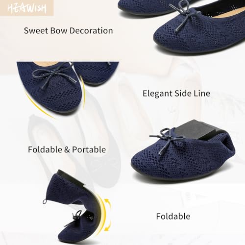 HEAWISH Women’s Flats Shoes Comfortable Navy Flats Crochet Lace Mesh Round Toe Slip On Casual Ballet Flats Dress Shoes(Navy, US5) - Image 3