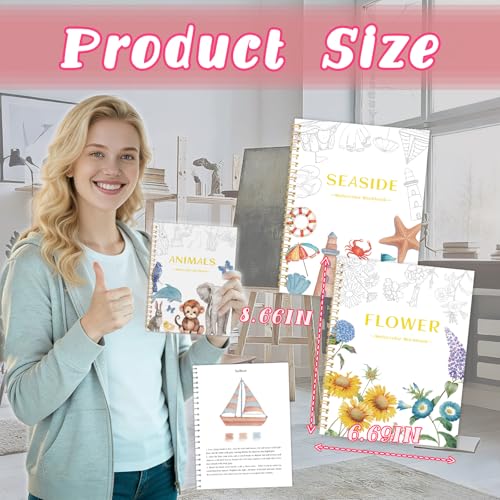 Cbcmpica 3Pcs Watercolor Workbook - Coloring Book for Beginner, Coloring Books for Adults with Step by Step,3 Essential Adult Coloring Book Themes, Exploration Gift for Adults Teens - Image 4