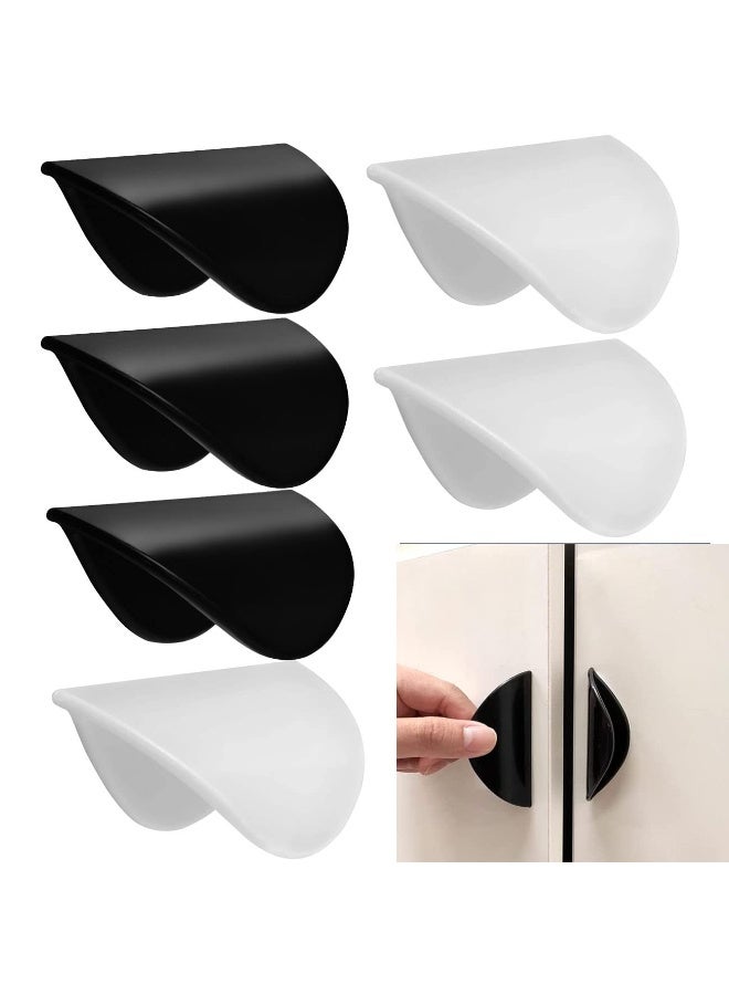 رحام مقبض سحب ذاتي اللصق للدرج، مقبض لاصق للخزانة، مقابض خزانة بديلة لا تحتاج إلى حفر (أسود + أبيض، 6 عبوات) - Image 1