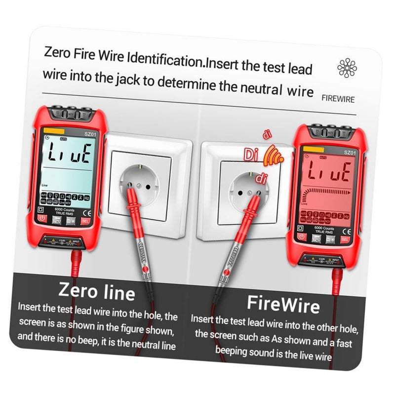 Digital Multimeter Voltage Tester Backlit LCD NCV AC DC Resistance Frequency Temperature Flashlight Data Hold Auto Shutdown Red - Image 5