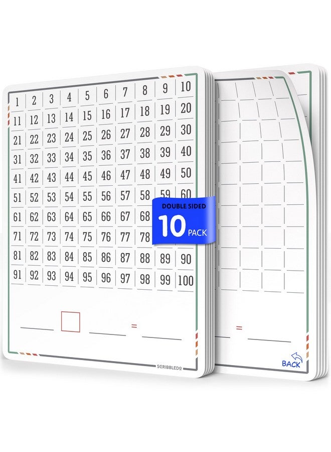 Scribbledo Dry Erase Number Chart For Students 9”X12” Small White Board Dry Erase Sheets Math Manipulatives 100 Chart For First Grade Classroom Supplies Kindergarten 1St Grade Teacher Pack 10 Sheets  - Image 1