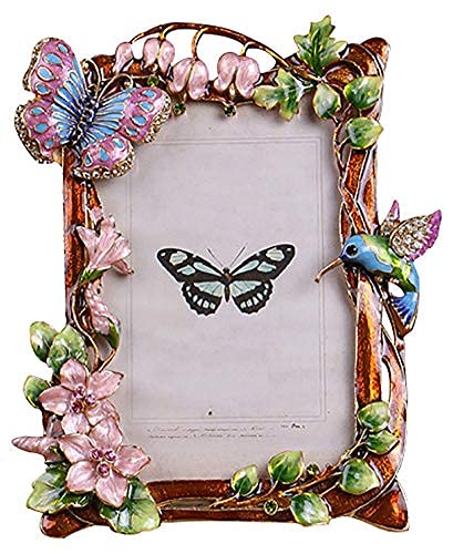 ChezMax Vintage Picture Photo Frames  4X6 Butterfly Antique Picture Frame Retro Metal Ornate Flower Frame with Glass Tabletop and Wall Hanging Home Decor Decorative Gallery Art Photo Display