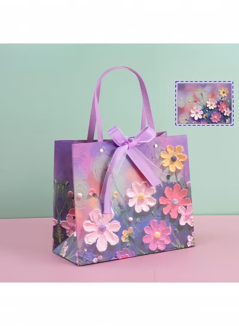 2Pcs Color Gift Bag with Handle, Oil Painting Gift Paper Bags Medium Size Small Gift Bags Birthday Craft Paper Gift Bags for Presents,Birthdays, Mother's Day,Weddings, Party（25*12*22cm） - Image 1