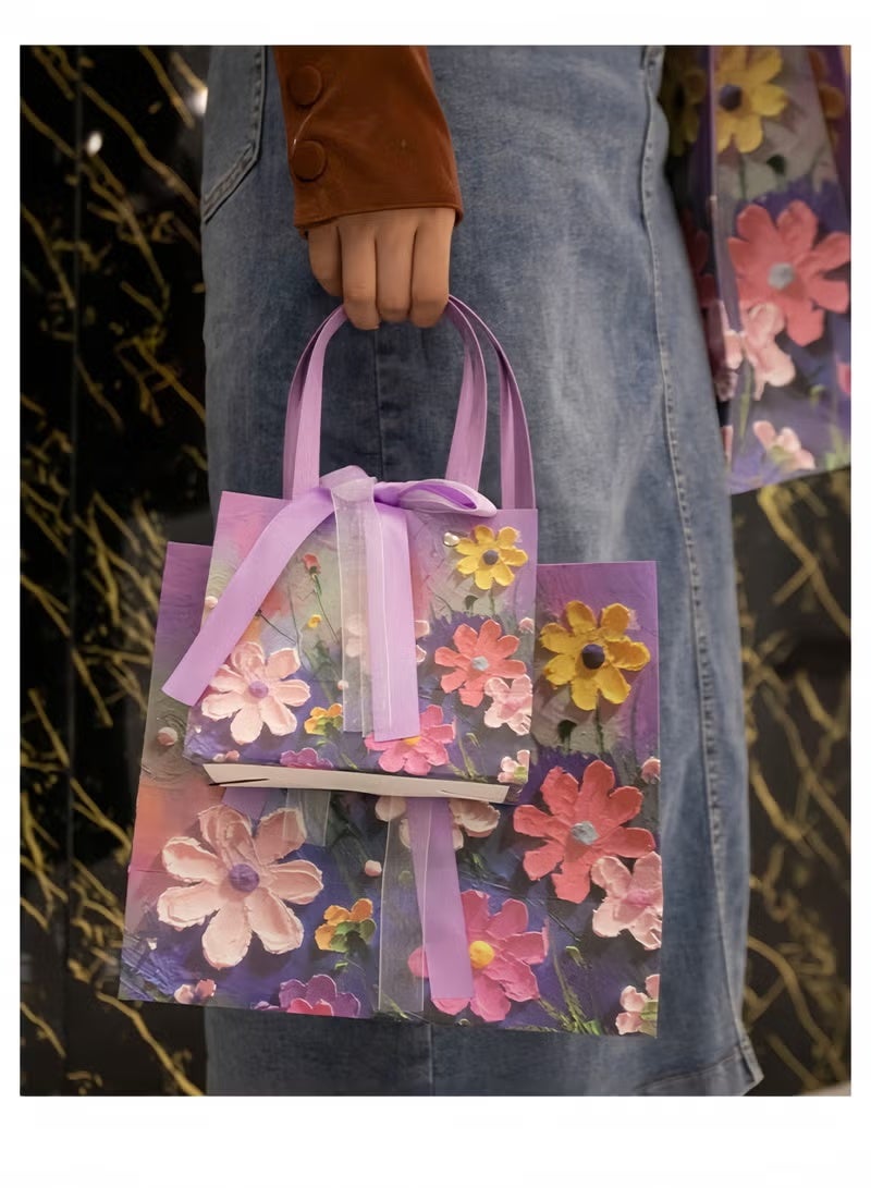 2Pcs Color Gift Bag with Handle, Oil Painting Gift Paper Bags Medium Size Small Gift Bags Birthday Craft Paper Gift Bags for Presents,Birthdays, Mother's Day,Weddings, Party（25*12*22cm） - Image 2