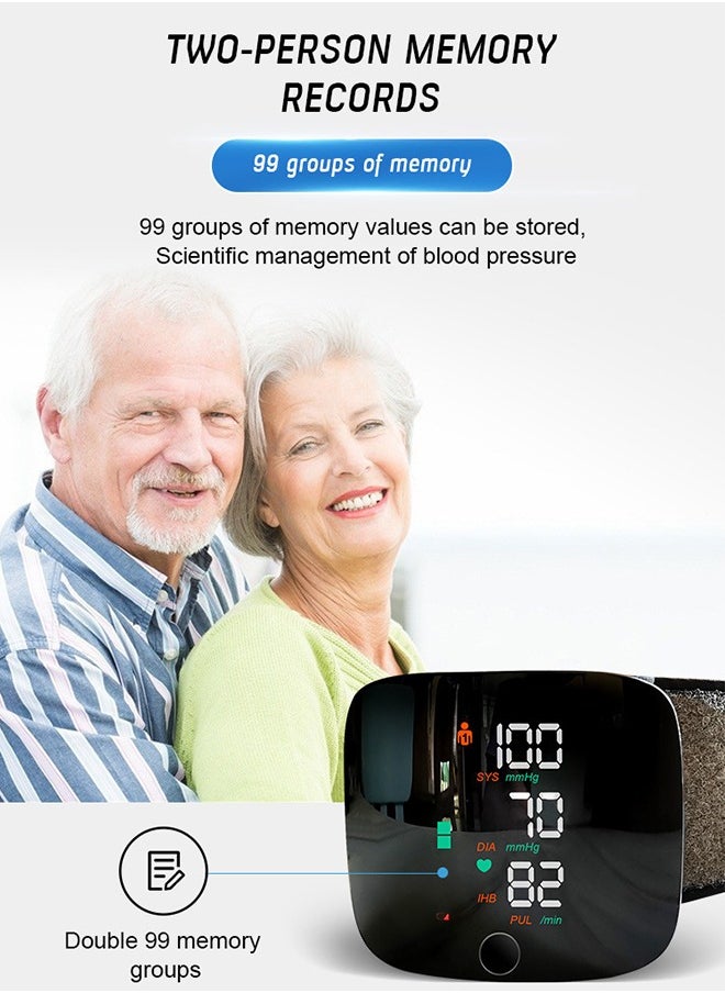 Wrist Blood Pressure Monitor LED Display, Touch Screen Wrist Blood Pressure Detector, Reading Memory Wrist Blood Pressure Monitor with Storage Box (Black)