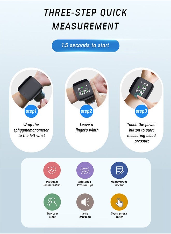 Wrist Blood Pressure Monitor LED Display, Touch Screen Wrist Blood Pressure Detector, Reading Memory Wrist Blood Pressure Monitor with Storage Box (Black)