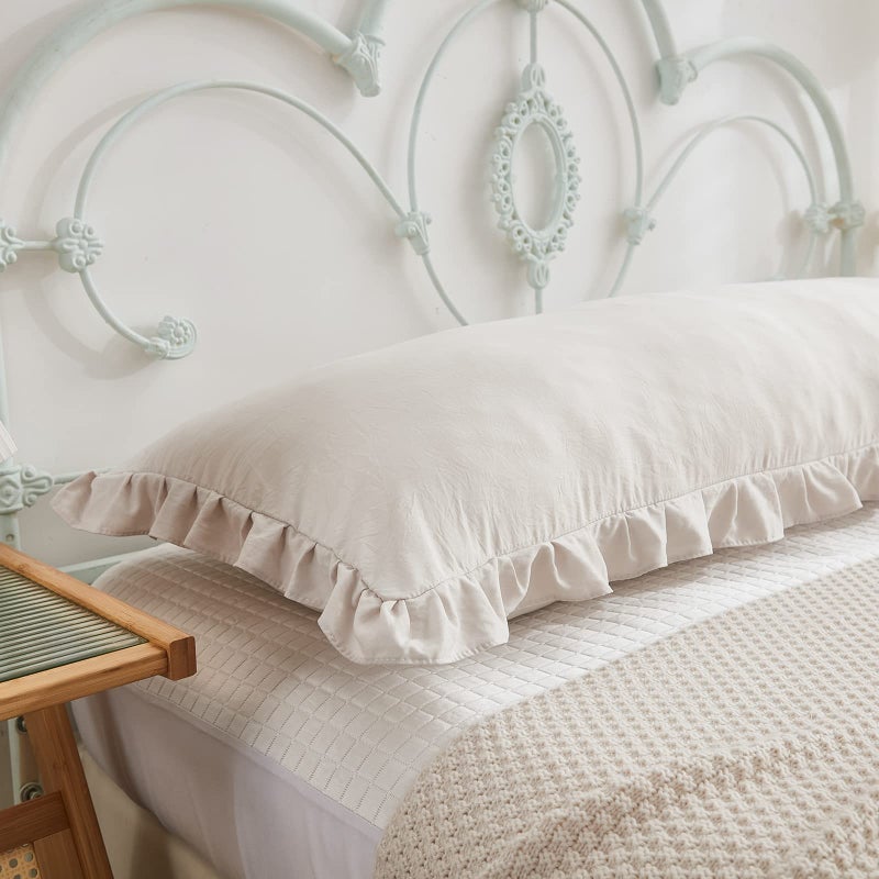 Merryword Beige Grey Body Pillow Cover 20x54inches Long Pillowcase Ruffled Pillowcases Shabby Chic Ruffled Fringe Decor Cute Body Ruffled Pillow Sham - Image 5