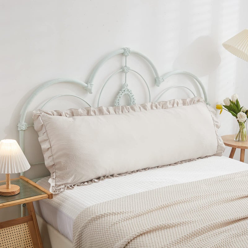 Merryword Beige Grey Body Pillow Cover 20x54inches Long Pillowcase Ruffled Pillowcases Shabby Chic Ruffled Fringe Decor Cute Body Ruffled Pillow Sham - Image 1