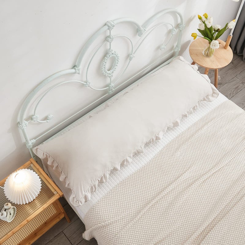 Merryword Beige Grey Body Pillow Cover 20x54inches Long Pillowcase Ruffled Pillowcases Shabby Chic Ruffled Fringe Decor Cute Body Ruffled Pillow Sham - Image 4
