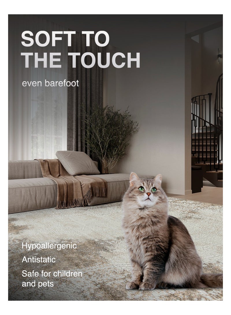 Modern Vintage Style Area Rug Non-Slip Super Soft Touch Living Room Bedroom Floor Decoration Carpet Beige Natural Light Rectangular 250x350 cm - Image 5