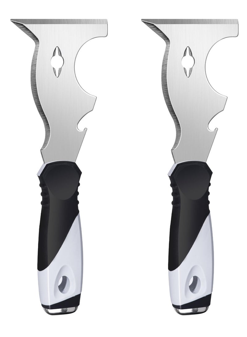 SYOSI 2 Pcs Putty Knife Paint Scraper 10 in 1 Putty Knife Multi Use Painters Tool Spackle Knife with Hammer End Taping Knife Paint Scraper Tool for Wood Metal Scraper Razor Blade Scraper Spackle Tool - Image 1