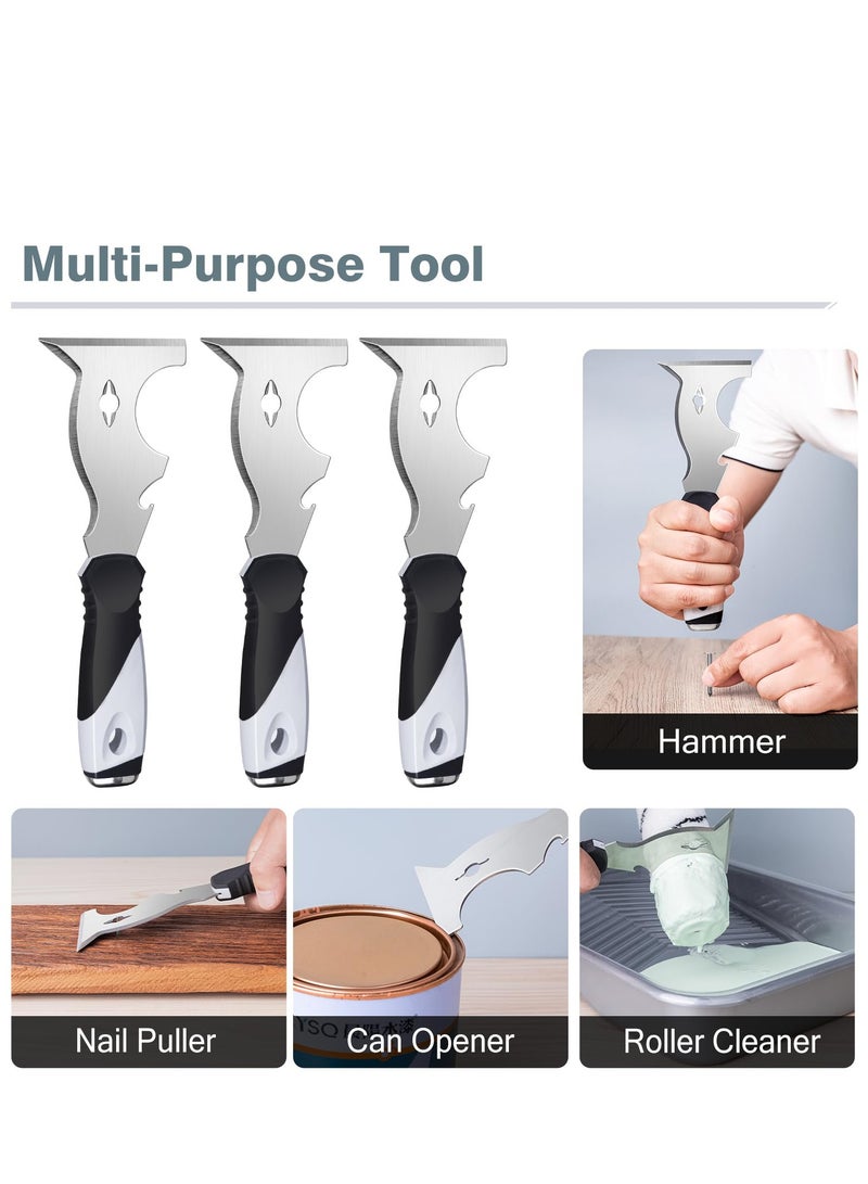 SYOSI 2 Pcs Putty Knife Paint Scraper 10 in 1 Putty Knife Multi Use Painters Tool Spackle Knife with Hammer End Taping Knife Paint Scraper Tool for Wood Metal Scraper Razor Blade Scraper Spackle Tool - Image 5