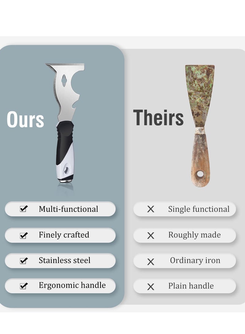 SYOSI 2 Pcs Putty Knife Paint Scraper 10 in 1 Putty Knife Multi Use Painters Tool Spackle Knife with Hammer End Taping Knife Paint Scraper Tool for Wood Metal Scraper Razor Blade Scraper Spackle Tool - Image 4